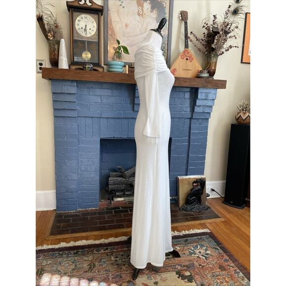 Meshki S Sheer Slinky Long Sleeve Off Shoulder Maxi Dress Sexy 2 Layer Mesh - Picture 4 of 15